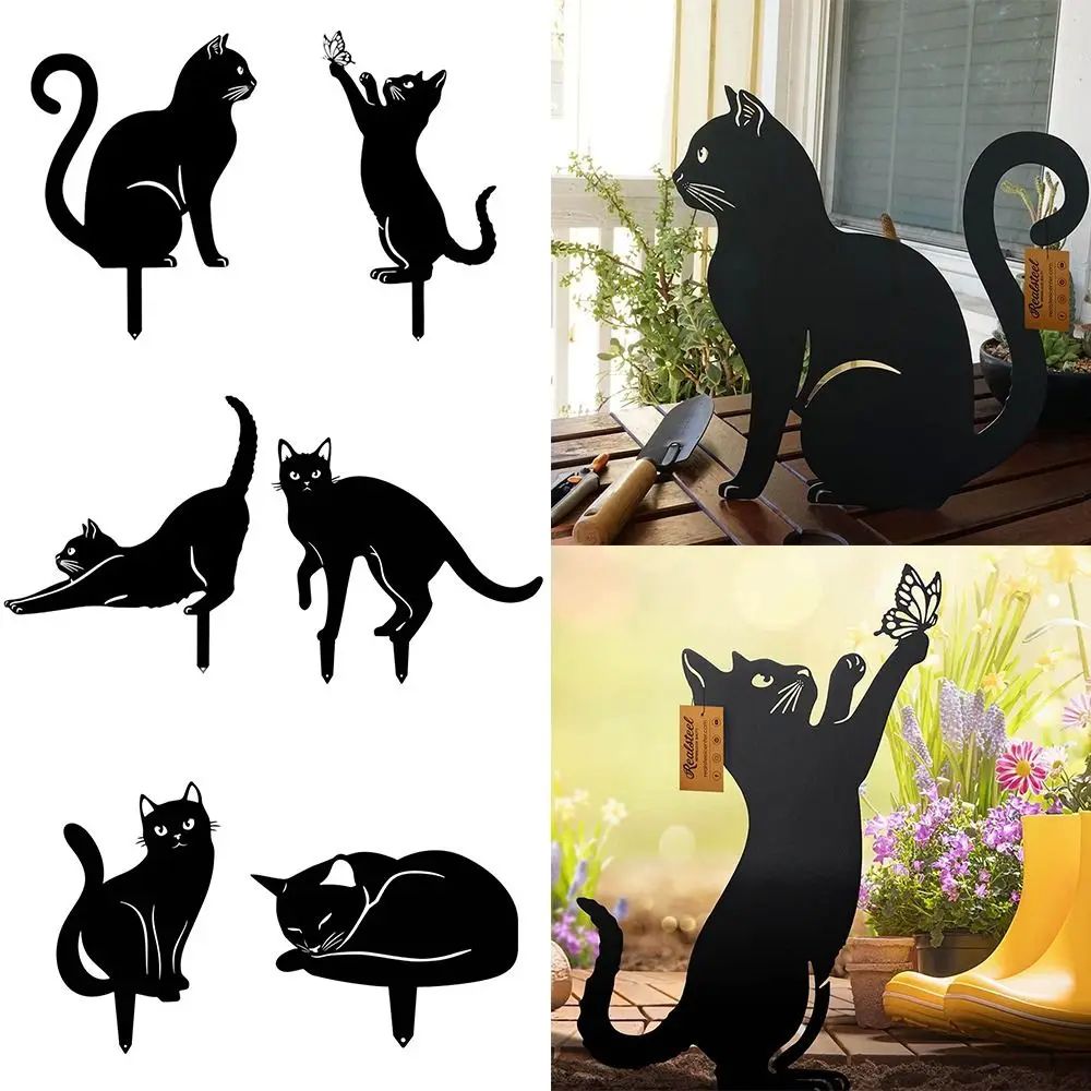Creative Iron Art Black Cat Statues Garden Ornaments Cats fi