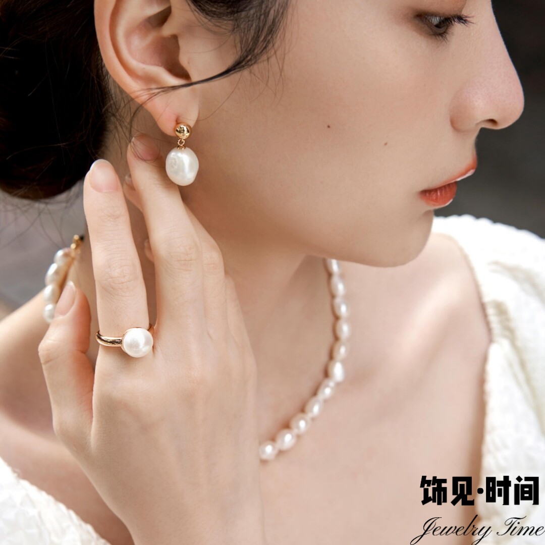 French retro natural pearl ring niche high-end light luxury index finger ring opening adjustable ring hand jewelry