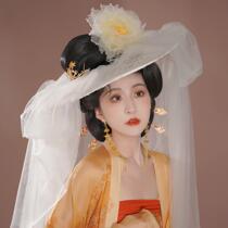 (cicadas in the summer) Drape Hat Extra-long Yarn Lace lace Yang Guifei Mink Cicadina with the same bucket hat Hanfu ancient wind accessories