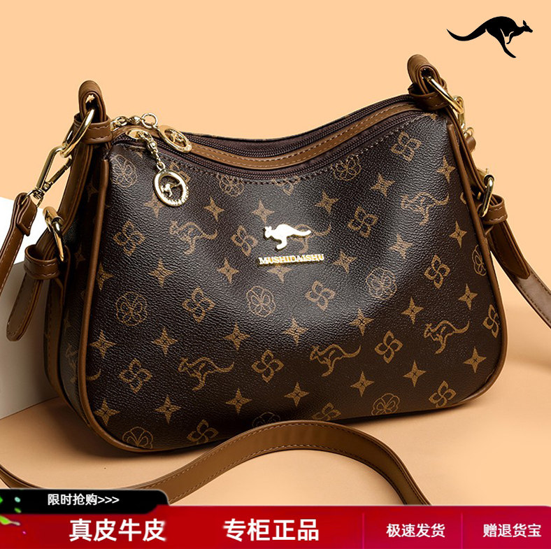 Кожаная женская сумка большой емкости, новинка 2025 года, сумка для мамы с принтом, сумка-мессенджер из воловьей кожи на плечо, сумка для тещи из мягкой кожи