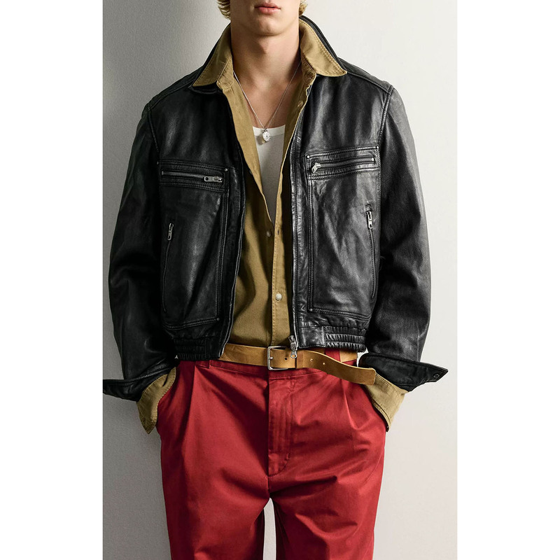 2026 Early Autumn New Men's Clothing Washed Pu Leather Lapel Short Jacket Leather Motorcycle Jacket 5388888