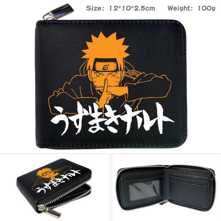 Naruto Anime Cartoon Print Unisex Pu Bi-Fold Short Portable Coin Purse Zipper Wallet Ticket Holder