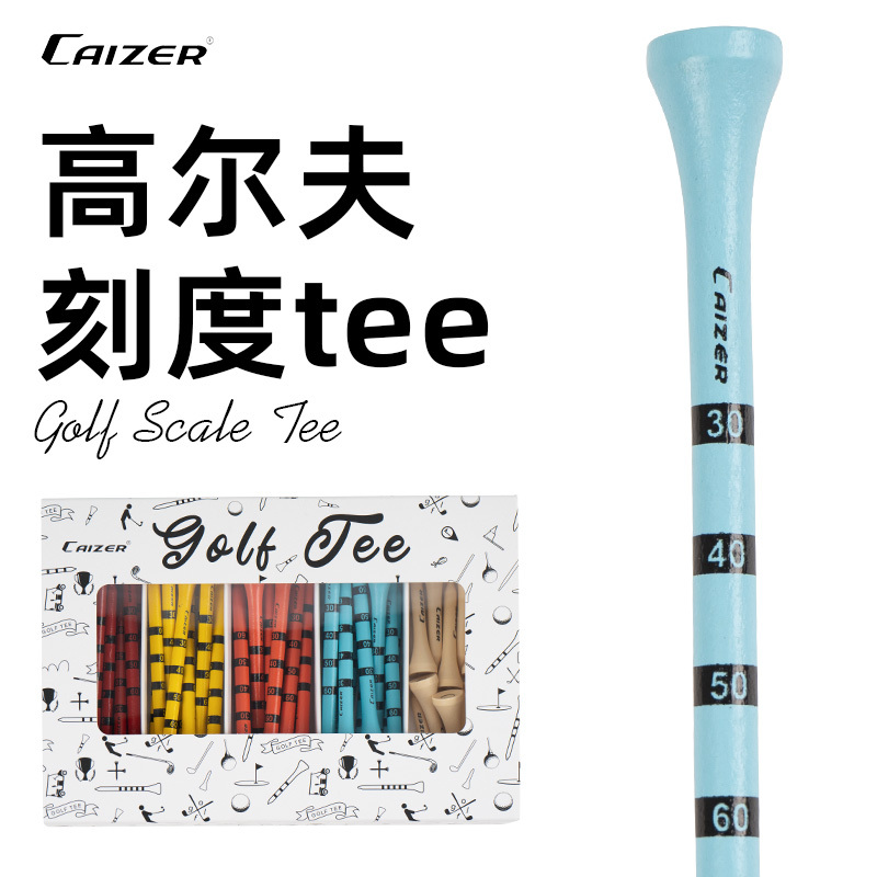 Caizer Golf Tee with Scale, Durable Wooden Tee, Bamboo Tee, Golf Tee Holder, Golf Accessories
