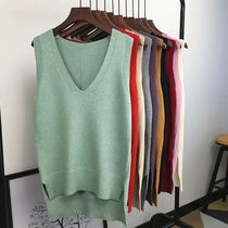 Women Vest Solid Color Knitting Pullover Winter Vest Loose