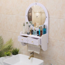 Mirror can be hung in the bathroom bathroom mirror wall-mounted no punching small apartment toilet toilet makeup mirror storage