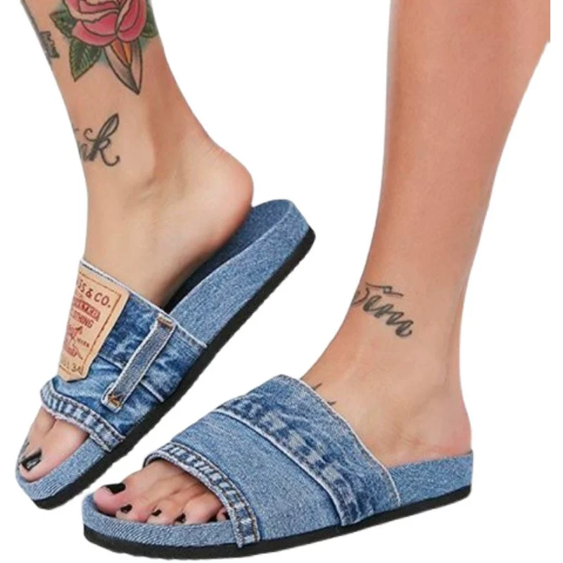 [Новые в 2021 плоские джинсовые сандалии для дам, тапочкиBeach Shoes]