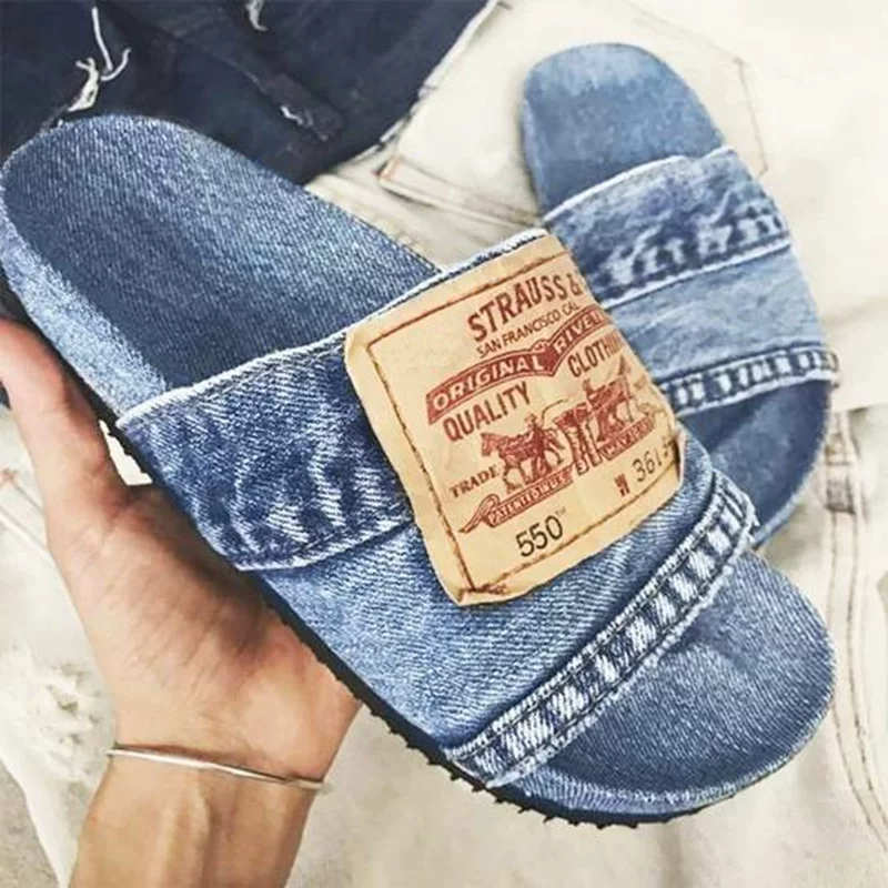 [Новые в 2021 плоские джинсовые сандалии для дам, тапочкиBeach Shoes]