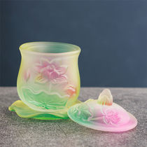 Complete set of Buddhist supplies for Buddha household indoor glass incense burner fruit plate vase water supply cup oil lamp in front of Buddha