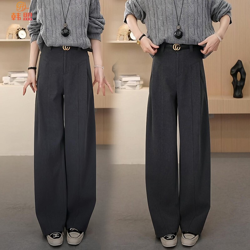 Moonstone Gray Woolen Wide-Leg Pants for Women, 2026 Autumn and Winter Thickened New High-Waisted Casual Straight-Leg Accordion Pants Moonstone Gray Woolen Wide-Leg Pants for Women, 2026 Autumn and Winter Thickened New High-Waisted Casual Straight-Leg Accordion Pants