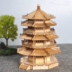 Chinese Ancient Architecture Mortise and Tenon Building Blocks Solid Wood Assembly Handmade Wooden Architectural Model Antique Archway Pavilion Pagoda Tower