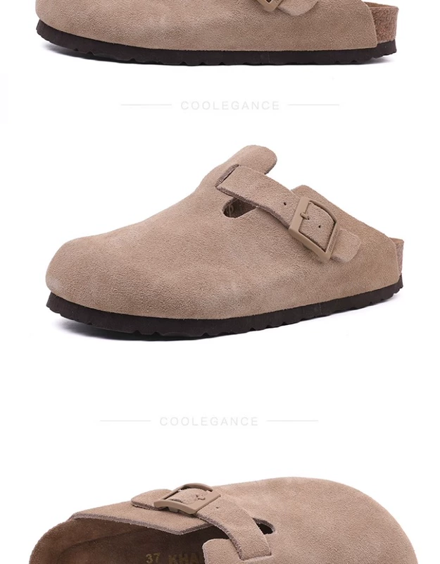 Dép Khadgar nút chai nữ mũi giày bên ngoài da thật thông thường nửa túi cặp đôi Birkenstock nửa hỗ trợ giày lười dành cho nam