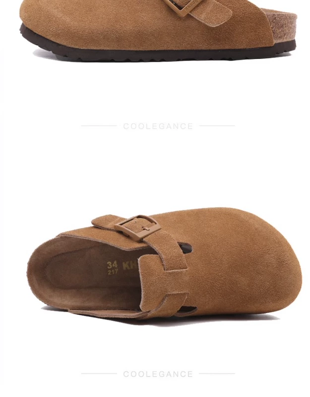 Dép Khadgar nút chai nữ mũi giày bên ngoài da thật thông thường nửa túi cặp đôi Birkenstock nửa hỗ trợ giày lười dành cho nam