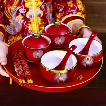 Wedding tea cup set, wedding tea set, modified tea cup, pair of wedding bowls, bowls and chopsticks, toast tea cup set