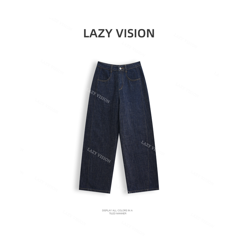 Lazyvision Okayama Twill Cotton Original Color Jeans for Women, Autumn Washed Indigo Casual Wide-Leg Pants 40118 Lazyvision Okayama Twill Cotton Original Color Jeans for Women, Autumn Washed Indigo Casual Wide-Leg Pants 40118