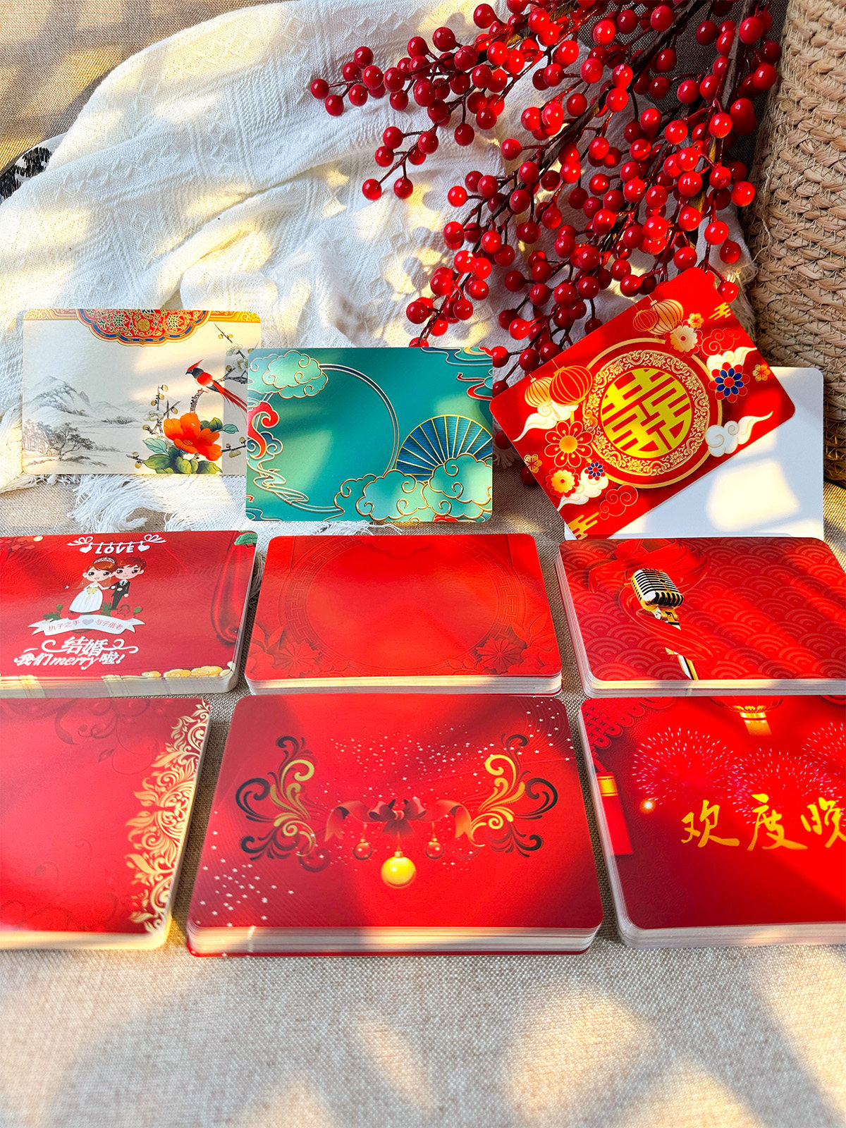 Red Chinese-Style Script Cards for Emcee, Wedding Officiant Cue Cards, Wedding Vows, Engagement Event Script Cards, Company, School, Student, Evening Party, Children's Prompt Cards