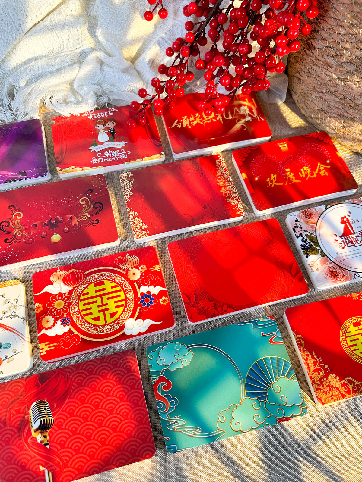 Red Chinese-Style Script Cards for Emcee, Wedding Officiant Cue Cards, Wedding Vows, Engagement Event Script Cards, Company, School, Student, Evening Party, Children's Prompt Cards