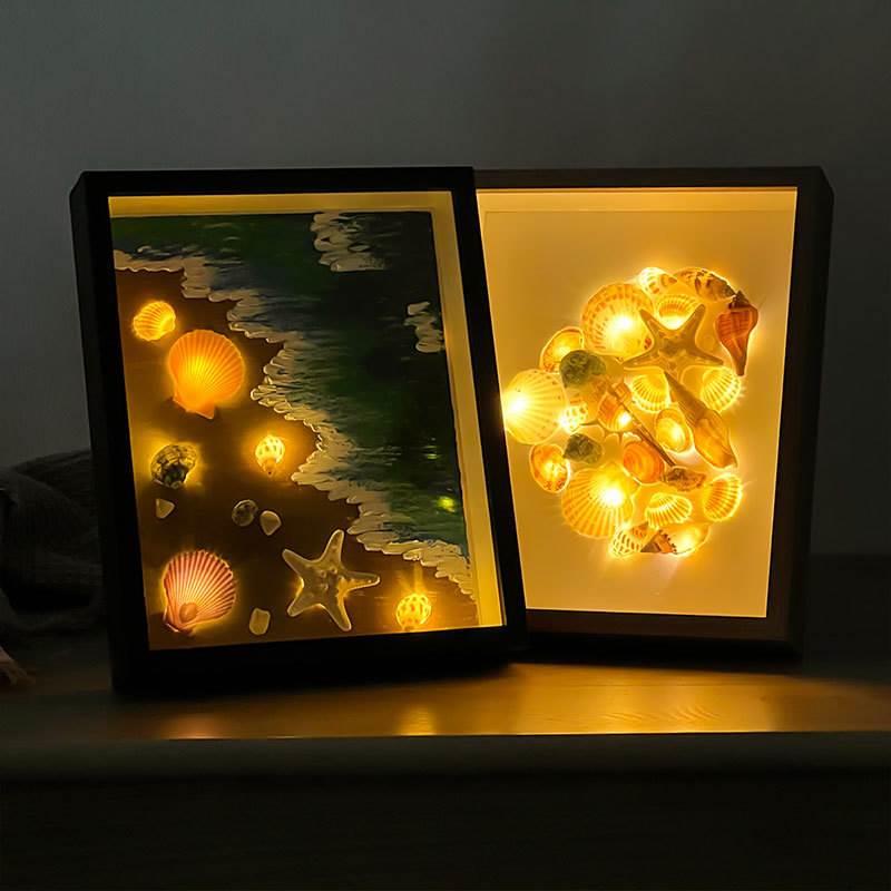 Shell Photo Frame Conch Collection Light-Up Picture Frame Hollow Xiaohongshu DIY Creative Dried Flower Decorative Frame Display Stand