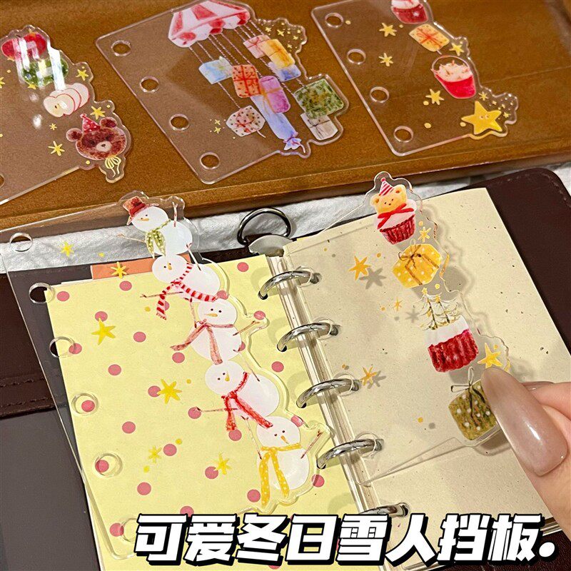 かわいい日本の冬の雪だるまA7仕切りページ、高品質の漫画スタイル、精巧なルーズリーフ、不規則な形状のアクリルブックマーク仕切りページ
