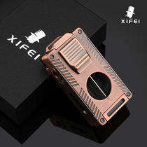 Cigar cutter five-in-one stainless steel sharp multifunctional cigar V-shaped cutter puncher cigarette lighter gift for boyfriend