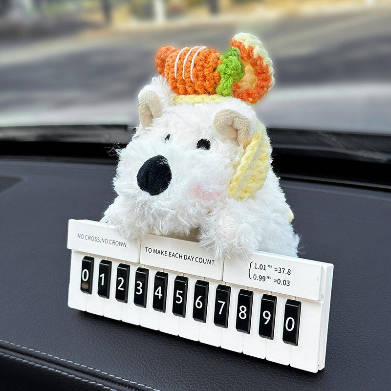 Cute West Highland White Terrier Moving Car Phone Number Plate Temporary Parking Number Plate Car Phone Number Interior Decoration for Women