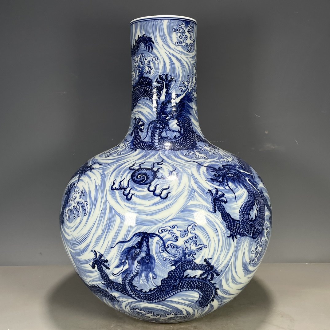 中国清時代 宣徳年製 青花花瓶 高さ約25.8㎝トヒオ 東さ7-0601☆2F