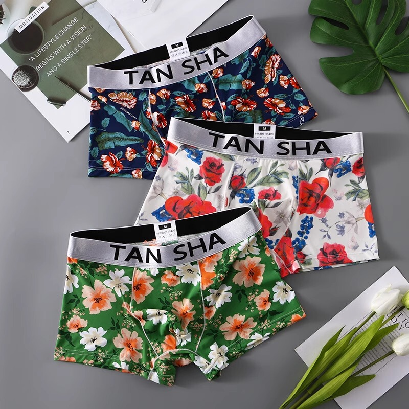 3-Pack Men's Underwear Printed Trendy Brand Fashion Sexy Ice Silk Breathable Antibacterial Men's Boxer Briefs