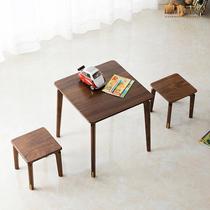 Copper-wood style Van Gogh black walnut solid wood small table and stool childrens learning writing table changing shoe stool modern simple