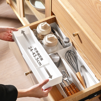 Kitchen cabinet retractable drawer partition storage box
