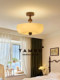 Yameng French-Style Vintage Cream Ceiling Lamp for Bedroom, Retro Cozy Room Lamp, Glass Semi-Hanging Master Bedroom Study Lamp