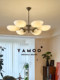 Art Deco Opal Glass All-Copper Living Room Chandelier French Mid-Century Style Petal Medieval Retro Dining Room Lamp