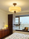 Yameng French-Style Vintage Cream Ceiling Lamp for Bedroom, Retro Cozy Room Lamp, Glass Semi-Hanging Master Bedroom Study Lamp