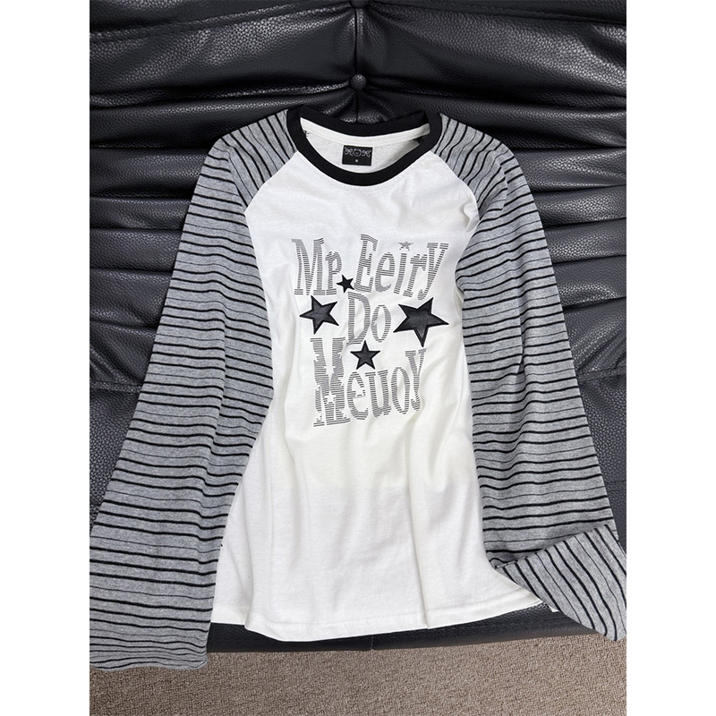 American Retro Color-Block Striped Star Letter Raglan Long-Sleeve T-Shirt for Women, Summer Design Sun-Protective Cover-Up Top American Retro Color-Block Striped Star Letter Raglan Long-Sleeve T-Shirt for Women, Summer Design Sun-Protective Cover-Up Top
