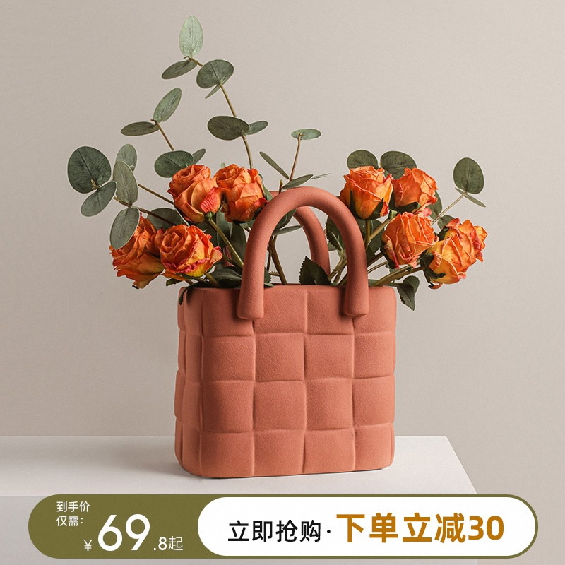Light luxury net red portable basket bag glass vase Desktop decoration Living room flower arrangement creative fish tank home decoration