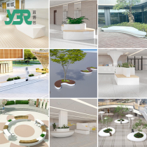 Solid wood fiberglass bench outdoor park square bench commercial leisure shopping mall display combination seat decoration