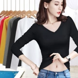 Весенний осенний хлопковый приятный телу лонгслив, 2024 года, круглый воротник, V-образный вырез, высокий воротник, облегающий крой, большой размер