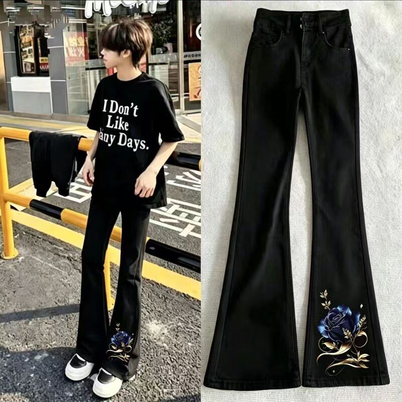 Light Luxury American-Style Cross Print Jeans, Summer Men's Trendy Flared Pants, New Fashion Brand Long Pants, National Trend Print