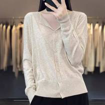 24 spring and autumn new solid color lapel single-breasted worsted wool cardigan womens thin long-sleeved top long-sleeved sweater