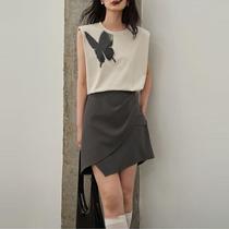 High-end design butterfly silhouette printed sleeveless T-shirt 2024 summer new casual style tops for women