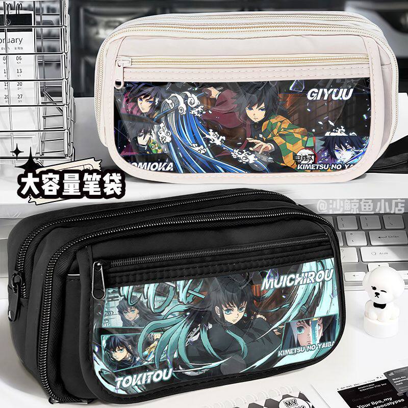 Large-Capacity Demon Slayer Anime Pencil Case Muichiro Tokito Giyu Tomioka Student Stationery Box Ita-Bag Style Multi-Layer Organizer