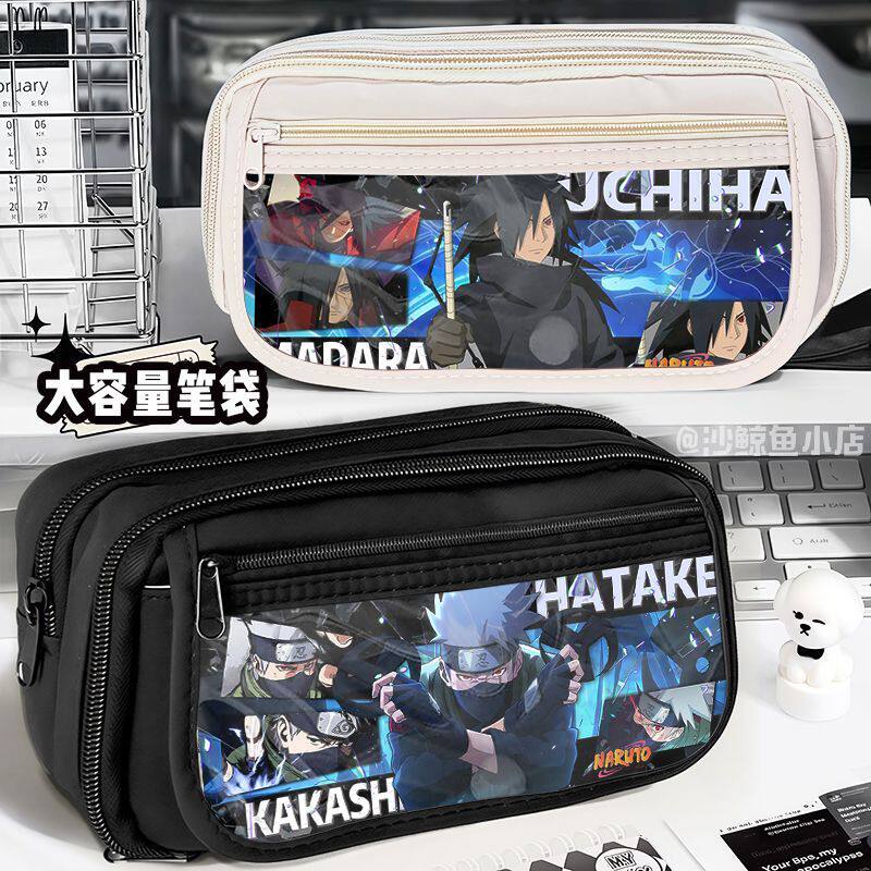 Naruto Pencil Case Sasuke Obito Kakashi Madara Student Stationery Pouch Pencil Box Multi-Layer Large-Capacity Organizer