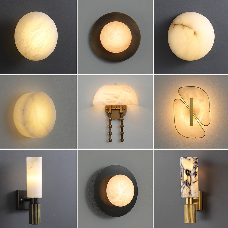 New French-Style Light Luxury Natural Marble All-Copper Wall Lamp for Living Room, Hallway, Bedroom, Bedside, Villa, and Staircase Wall Lamp New French-Style Light Luxury Natural Marble All-Copper Wall Lamp for Living Room, Hallway, Bedroom, Bedside, Villa, and Staircase Wall Lamp