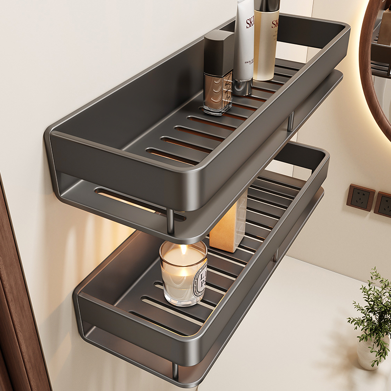 Bathroom Storage Rack, Heightened, No-Drill Installation, for Washroom, Toilet, Sink, Wall-Mounted, High-End Storage Shelf