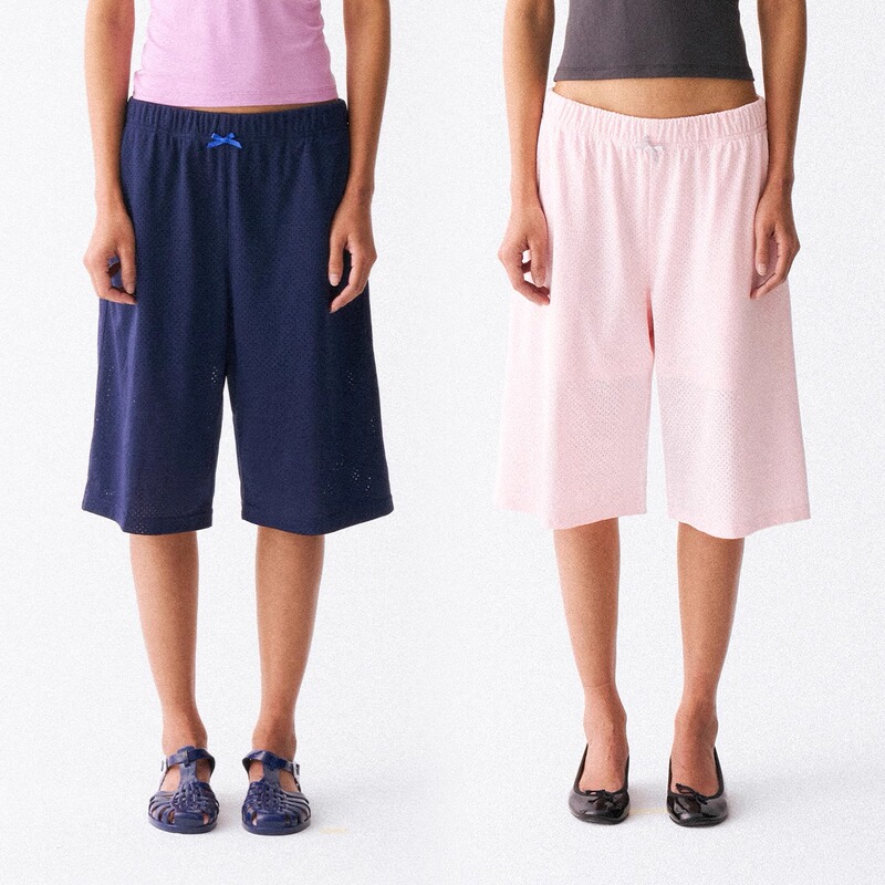 Everythingship Cruise Shorts Bow Tie Elastic Waist Mesh Fabric Mid-Length Shorts Two Colors