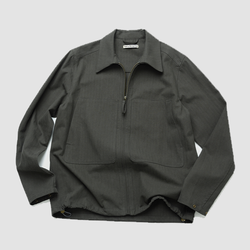 Everythingship Gardening Jacket Herringbone Lapel Zipper Work Jacket