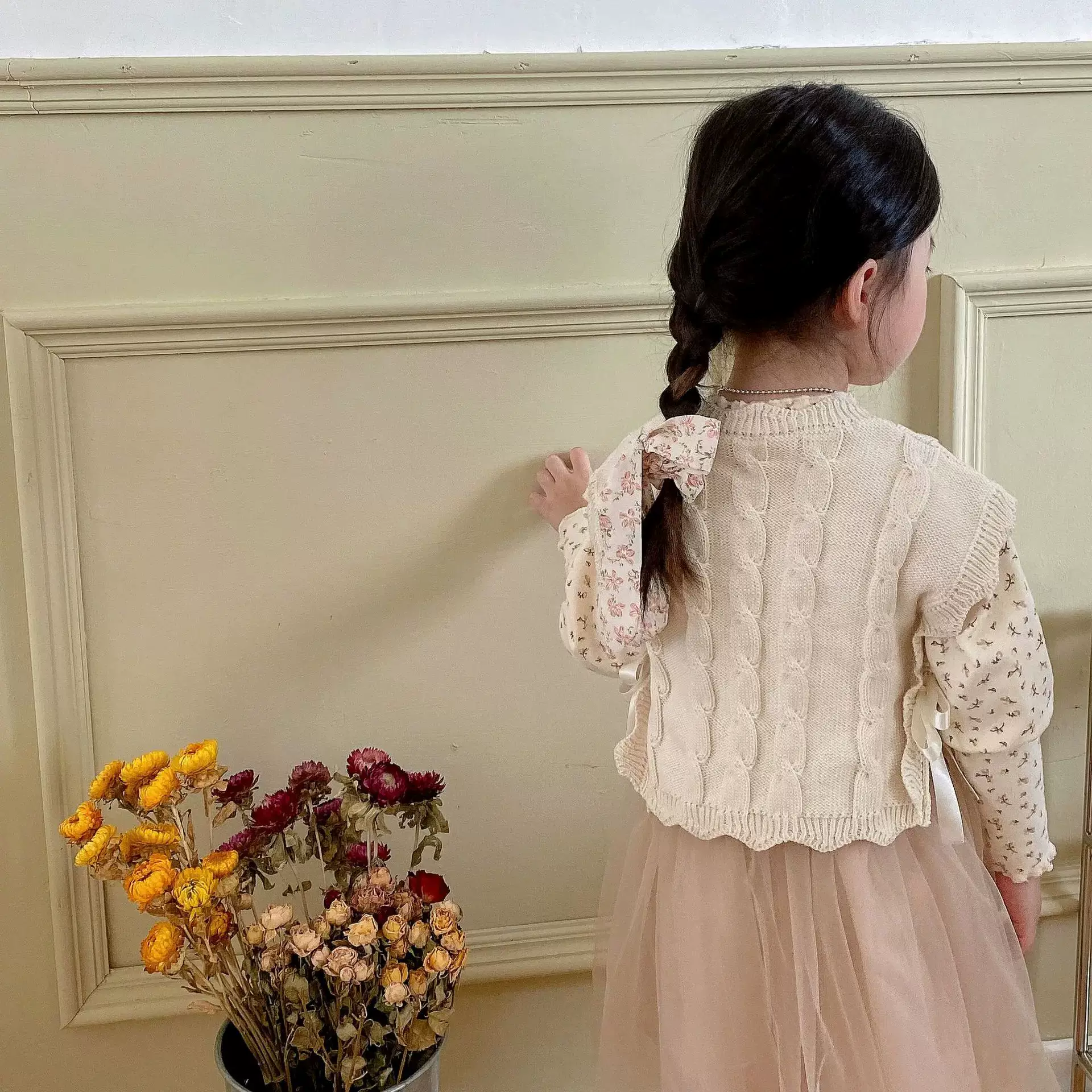 [Korean Style Children Knit Vest for Girls Autumn Winter Slee]