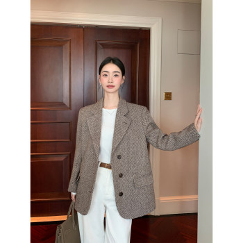 Maven Lin 高知分子 奢贵感羊毛西装外套女宽松干练通勤毛呢西服