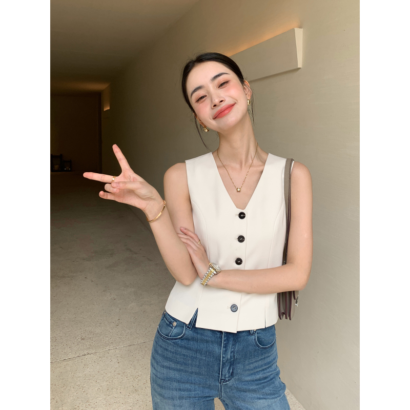 Maven Lin High-End White-Collar Commuter Sleeveless Vest Women's Outerwear Short Suit Vest Cardigan Top