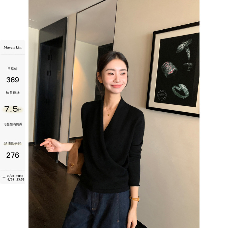 Maven Lin's Stylish Cross V-Neck Cashmere Sweater for Women, Autumn and Winter Elegant Pullover Sweater, Wool Top for Layering Maven Lin's Stylish Cross V-Neck Cashmere Sweater for Women, Autumn and Winter Elegant Pullover Sweater, Wool Top for Layering