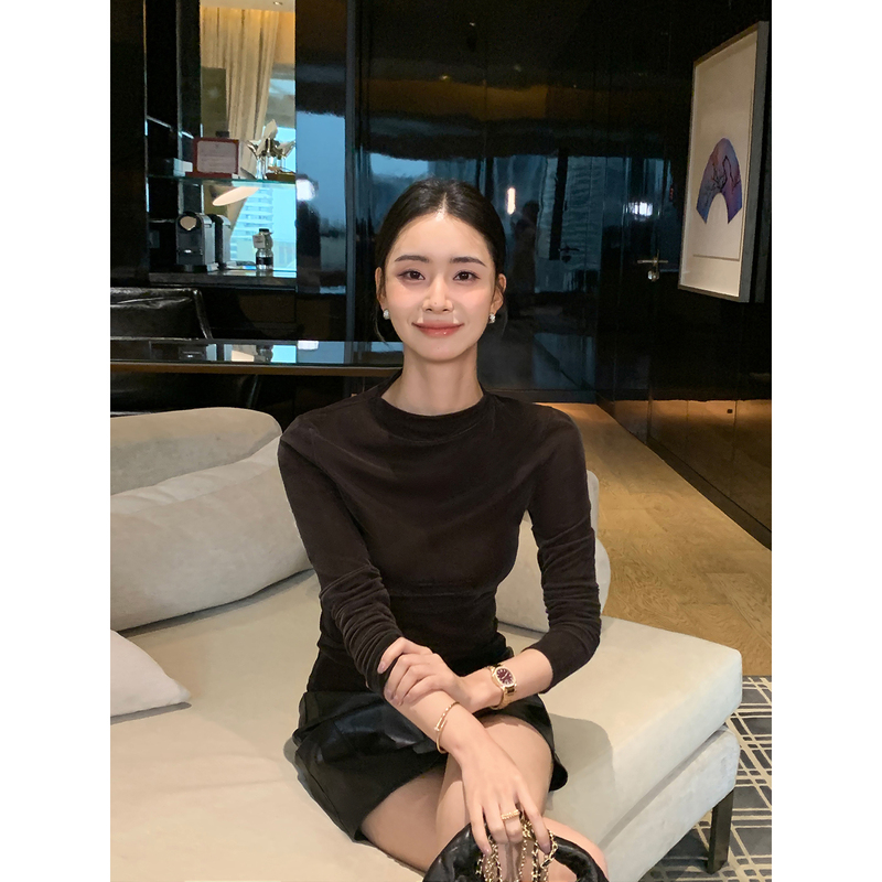 Maven Lin【In Stock 30% off 】 Miu Series Half-Turtleneck Velvet Knit Sweater for Women, Waist-Cinching Inner Layer Base Shirt