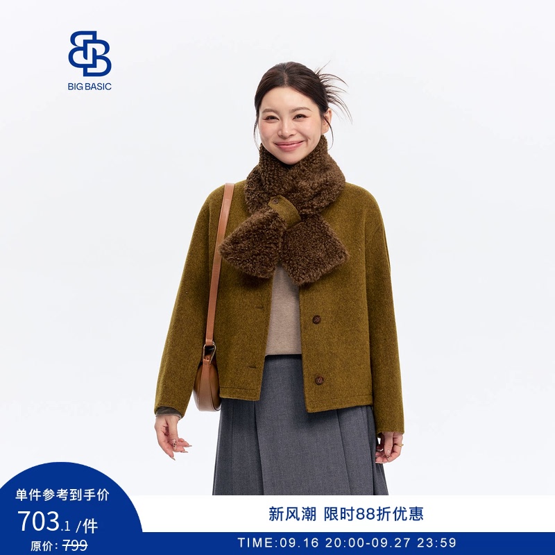 Big Basic “Neck Warming” Detachable Scarf Short Cashmere Wool Coat Big Basic “Neck Warming” Detachable Scarf Short Cashmere Wool Coat